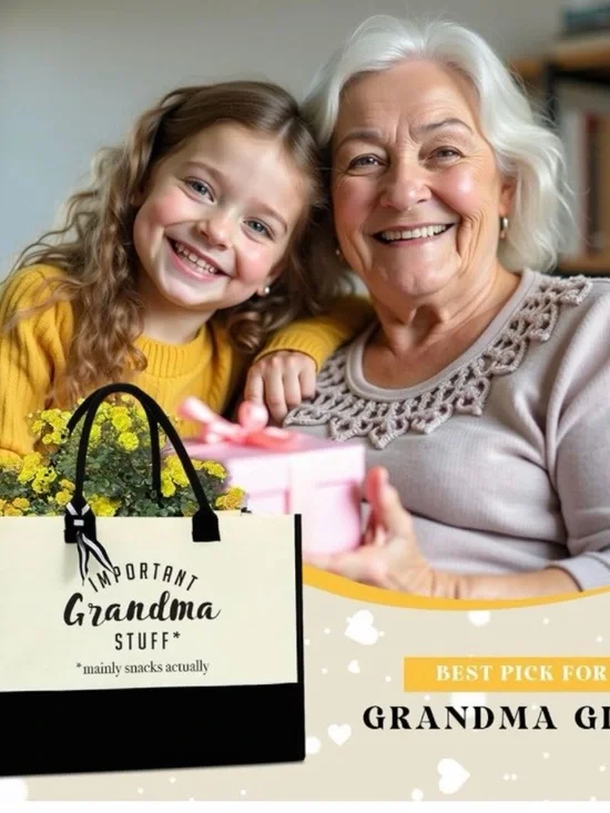 Important Grandma Stuff Canvas Tote Bag - Black & Cream - Picture 3 of 6